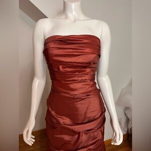 Bill Levkoff Strapless Gown with corset lace back and sweeping train.